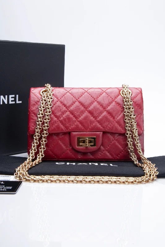 CHANEL Aged Calfskin Quilted 2.55 Reissue Mini Flap Red