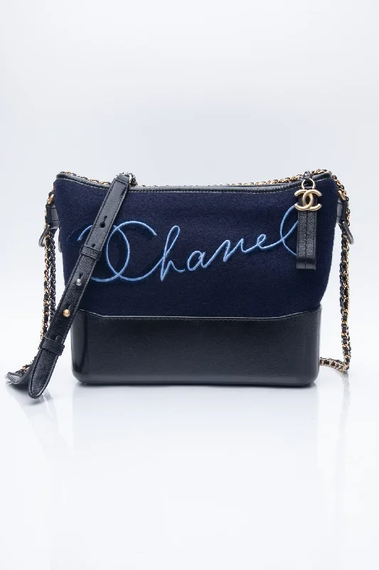 CHANEL Navy Paris Hamburg Felt Gabrielle Hobo Embroidered Wool and Calfskin