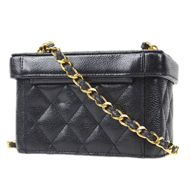 Chanel * 1991-1994 Vanity Box Shoulder Bag Micro Black Caviar