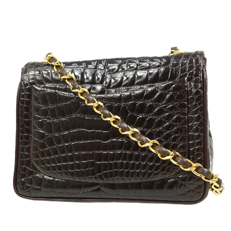 CHANEL * 1989-1991 Classic Square Flap 17 Brown Crocodile