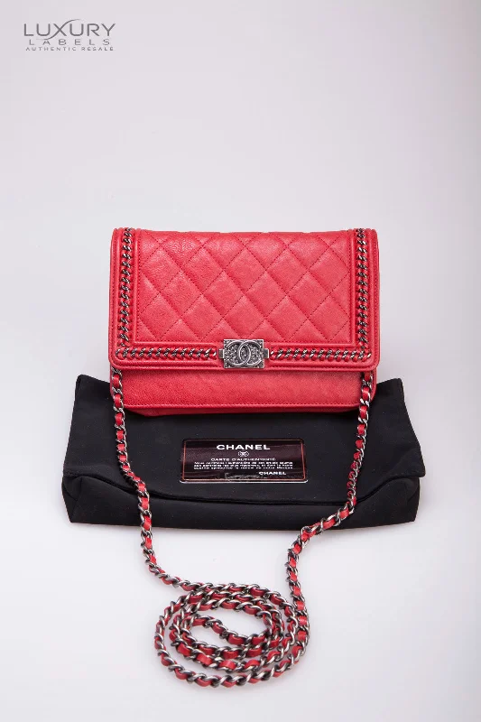 CHANEL LE BOY CHAIN AROUND RED WOC WALLET ON CHAIN