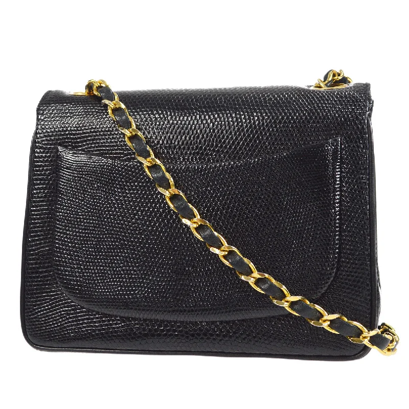 CHANEL * 1986-1988 Classic Square Flap Mini 17 Black Lizard